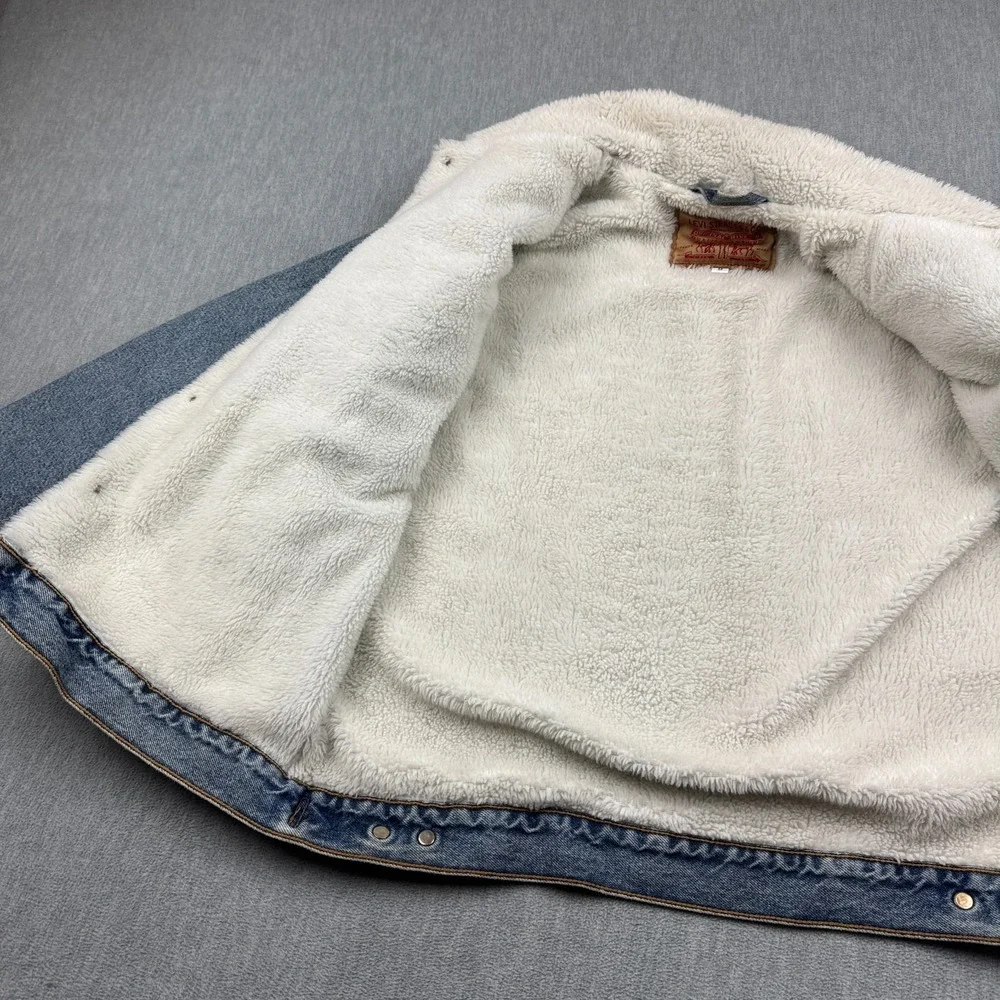 Vintage Levis Denim Jacket Mens Medium Trucker Sherpa Lined Made In USA 90S Coat